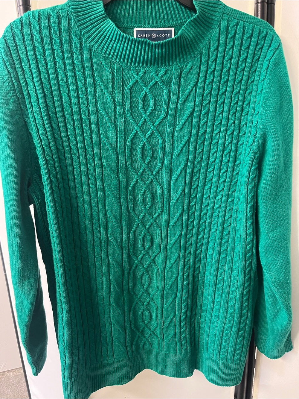 Karen Scott XL Emerald Green Cable Crewneck Sweater